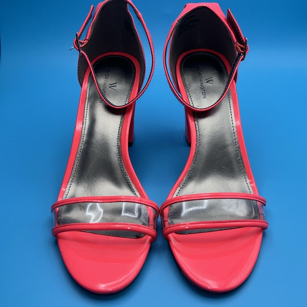 Worthington Battery Neon Pink Block Heel Ankle Strap Sandals Size 9.5 NWOT
